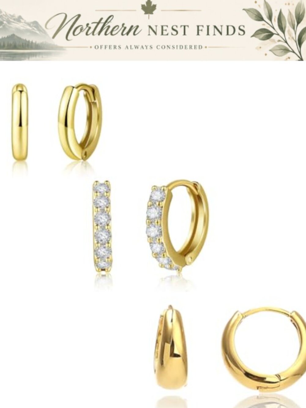 3 Pairs Gold Hoops Earrings 14K Gold Plated Mini Huggie Cubic Zirconia